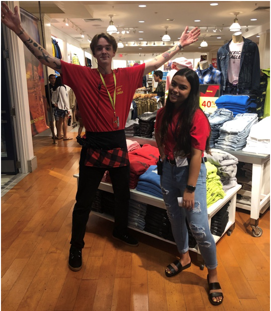 Exuberant sales associates at American Eagle